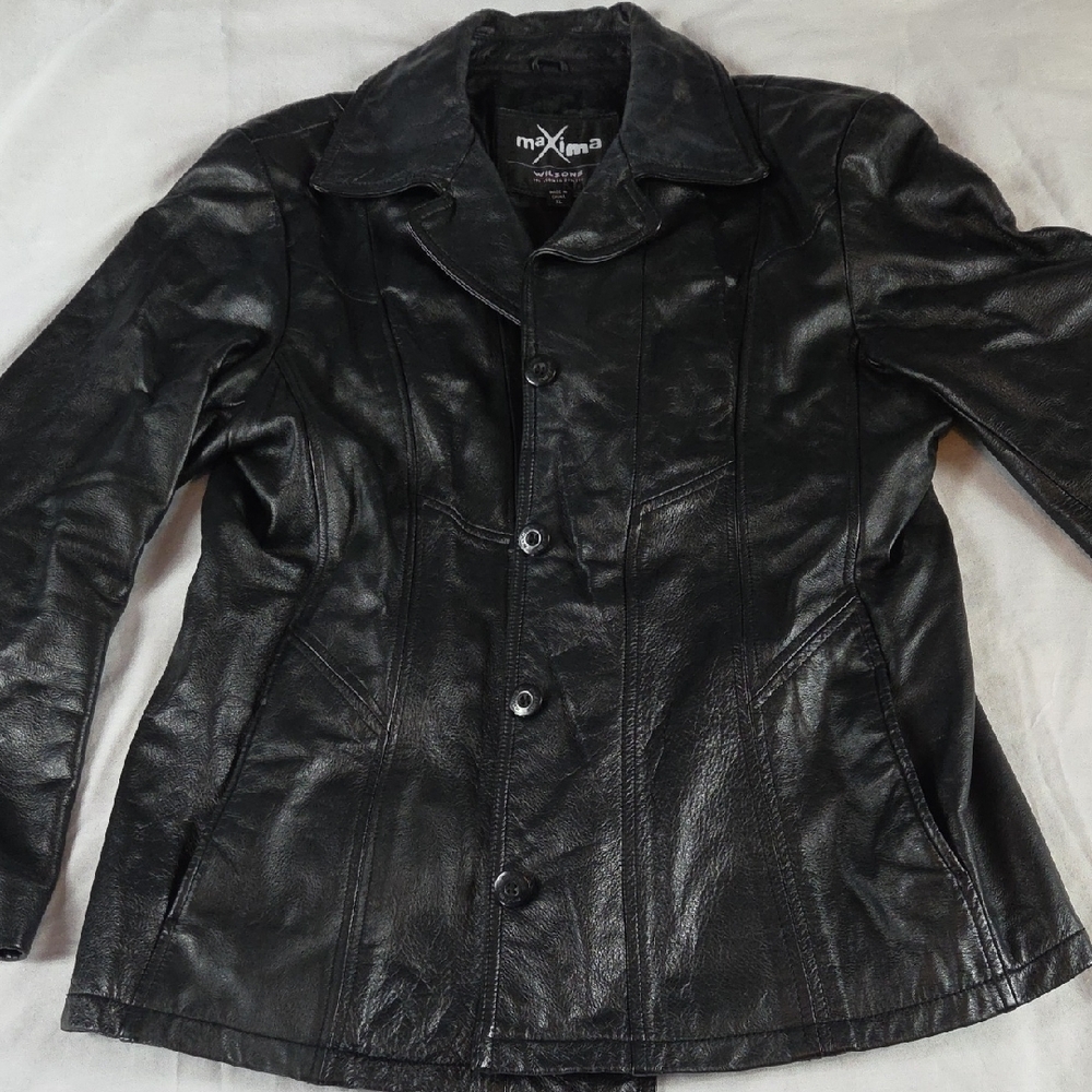 Maxima Wilsons Women's Black Leather Coat XL Woman's Extra Large Jacket Leather